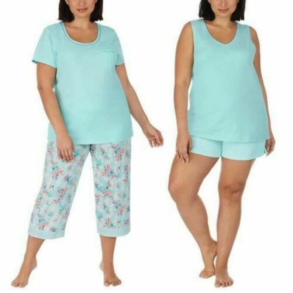 COPY - Carole Hochman, 4 Pc - Tee w Capri Pants + Tank w Shorts PJ Set Pajama  …